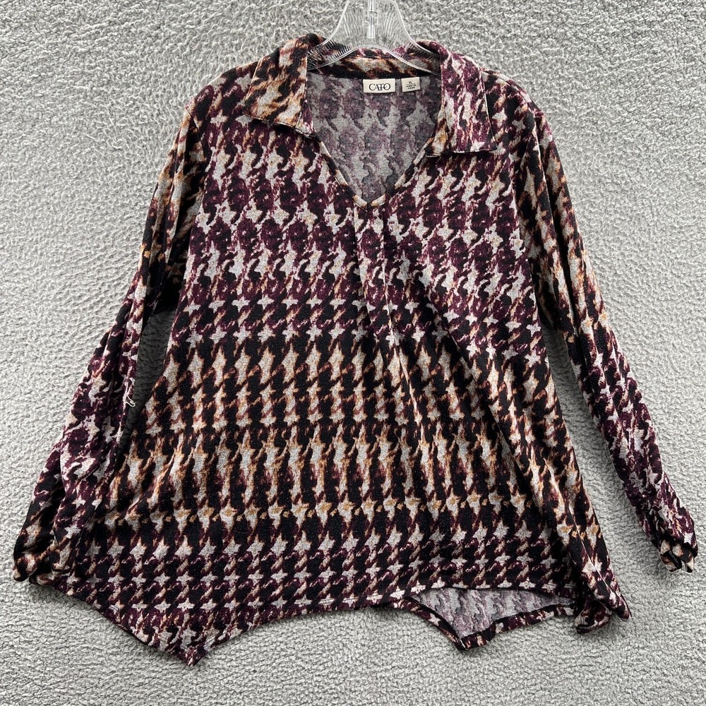Womens Boho Knit Tunic Top XL Indie Abstract Geometric Asymmetrical Stretch Cozy